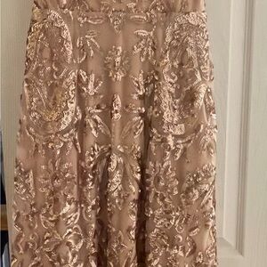 BCBGMaxAzria Champagne  and Nude Embroidered A-Line Formal Gown -Sequined